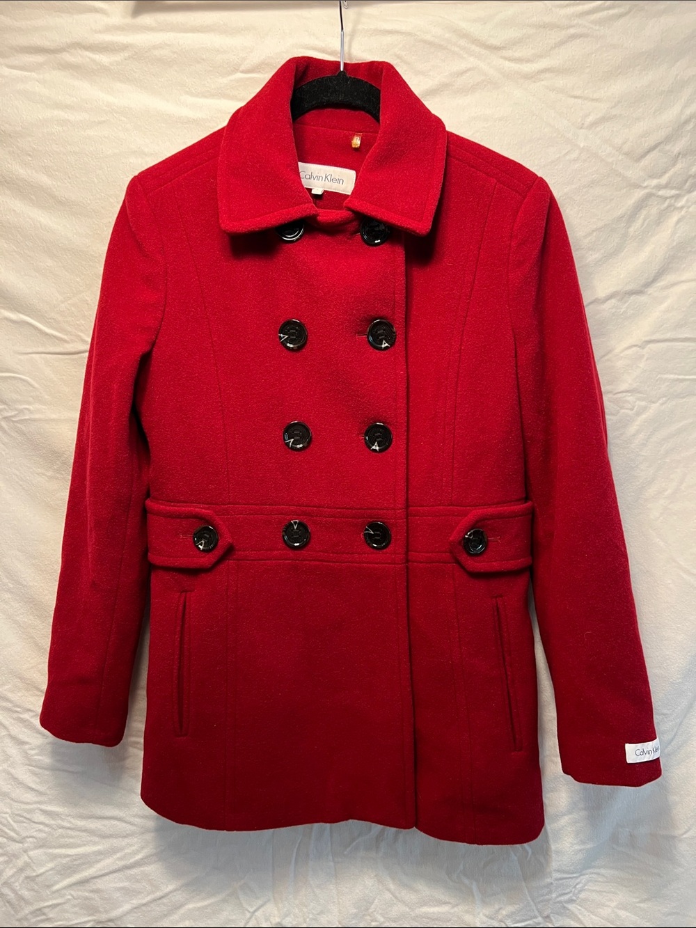 Calvin Klein Bright Red Double-Breasted Peacoat